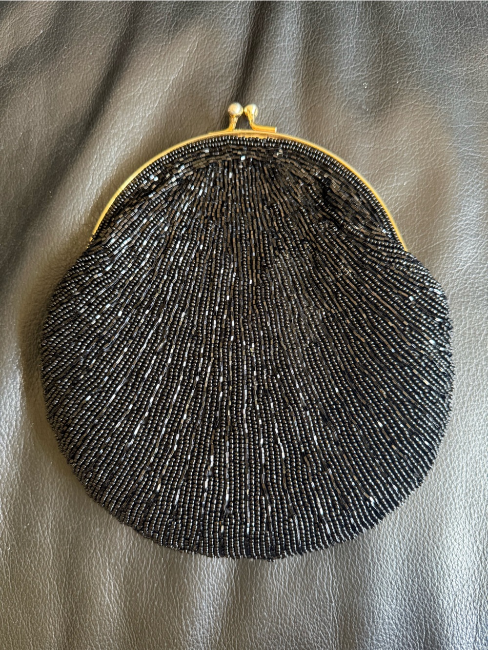 Vintage Lindsey Blake Black Beaded Seashell Evening Bag